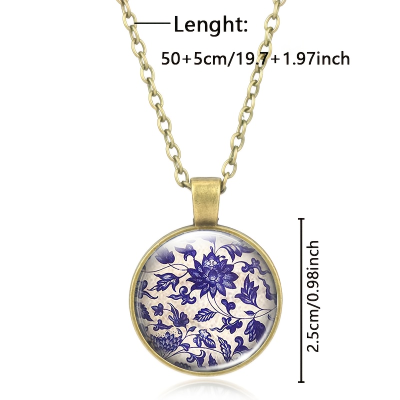 Brown Metal Round Face Glass Inlay Classic Chain Necklace